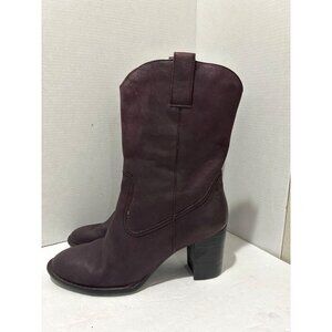 Born Women Crown Dark Grape Leather Western Cowboy heel Boots size 9.5 mid-calf